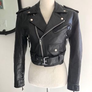 Frontier Cropped Leather Motorcycle Jacket